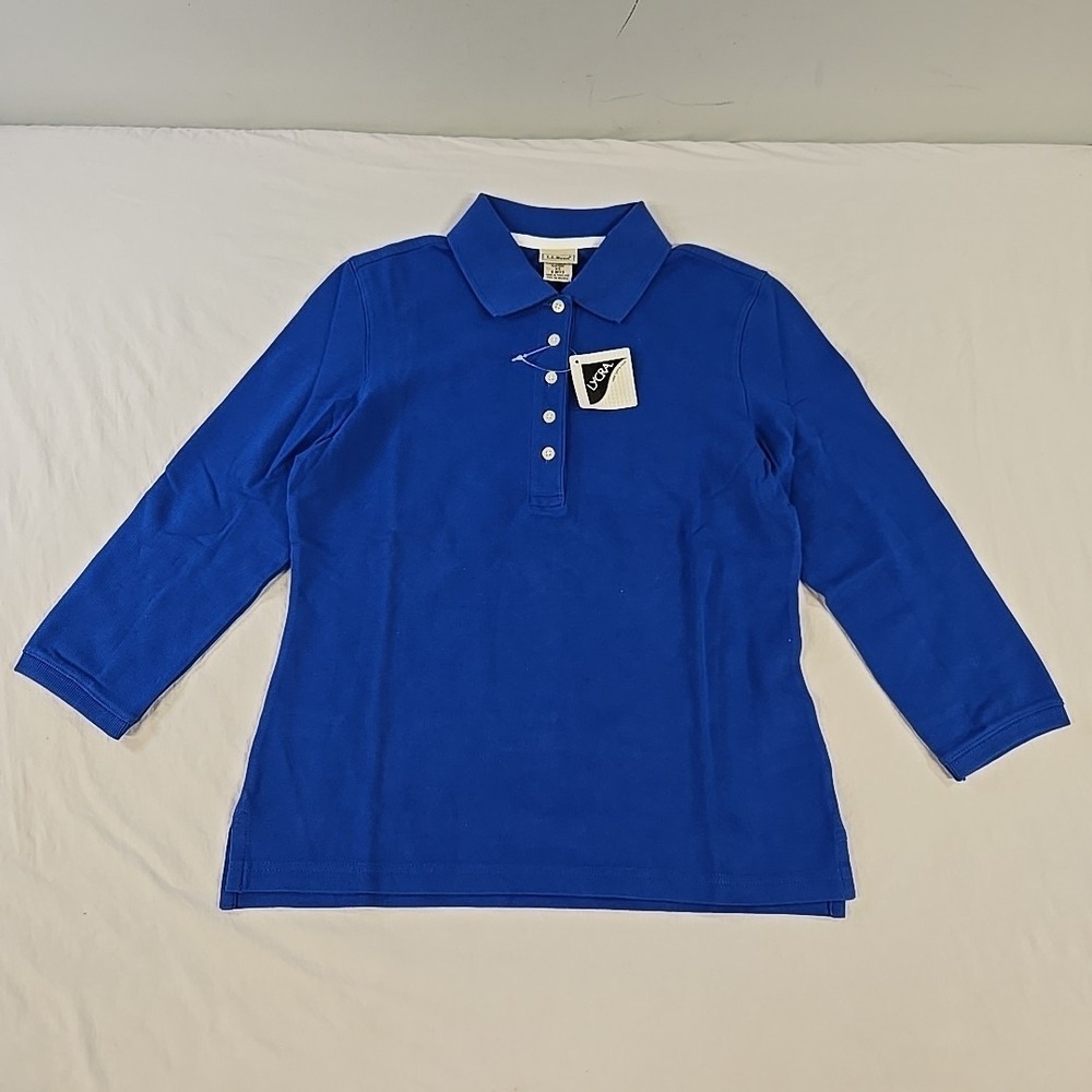 L.L. Bean Womens Fitted Polo Shirt Size XS Blue 3/4 Sleeve NWT